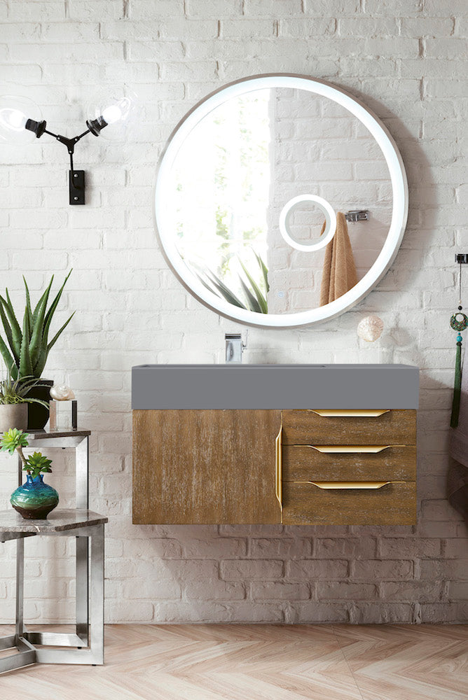 36" Mercer Island Single Sink Bathroom Vanity, Latte Oak w/ Radiant Gold