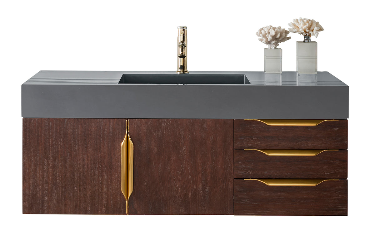 48" Mercer Island Single Sink Bathroom Vanity, Coffee Oak w/ Radiant Gold