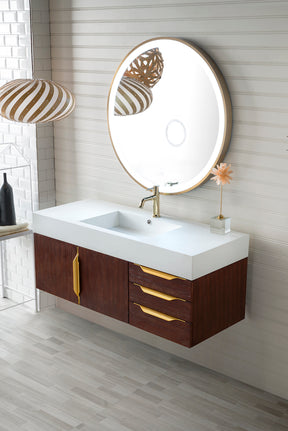 48" Mercer Island Single Sink Bathroom Vanity, Coffee Oak w/ Radiant Gold