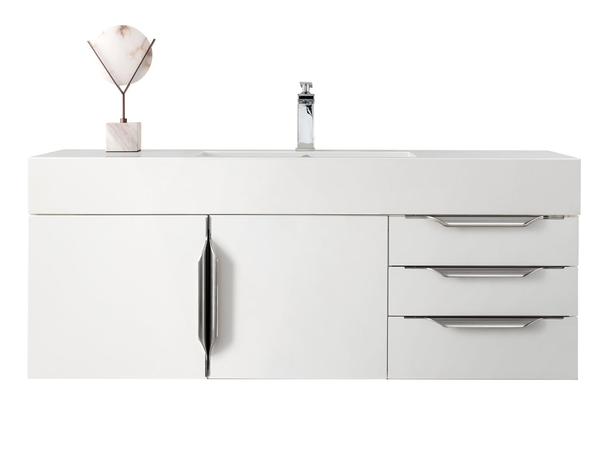 48" Mercer Island Single Sink Bathroom Vanity, Glossy White w/ Brushed Nickel