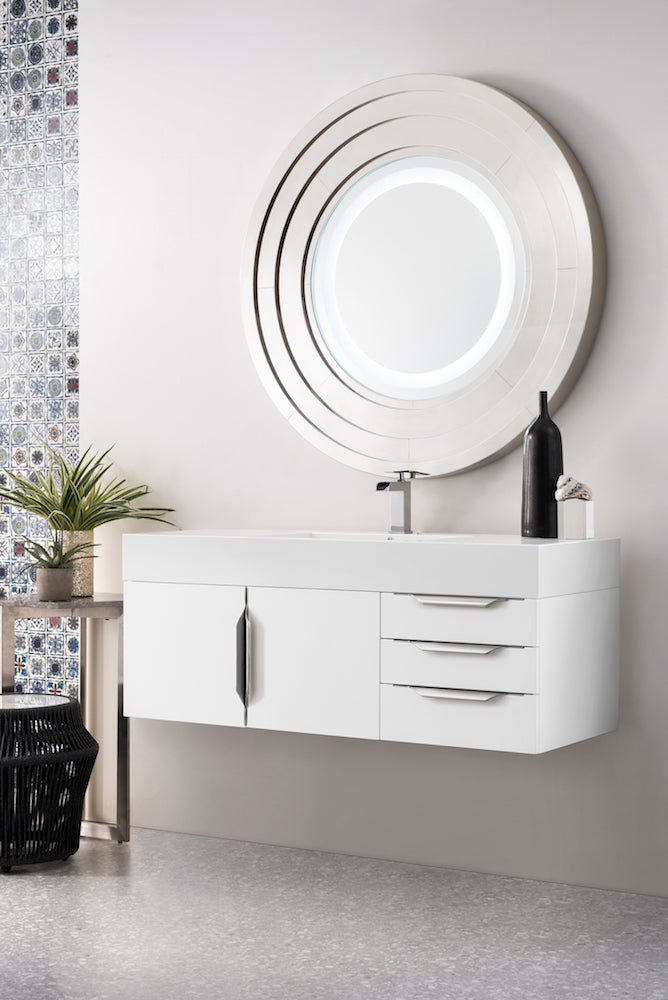 48" Mercer Island Single Sink Bathroom Vanity, Glossy White w/ Brushed Nickel