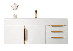 48" Mercer Island Single Sink Bathroom Vanity, Glossy White w/ Radiant Gold