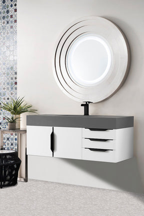 48" Mercer Island Single Sink Bathroom Vanity, Glossy White w/ Matte Black