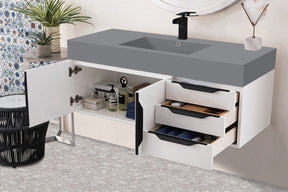 48" Mercer Island Single Sink Bathroom Vanity, Glossy White w/ Matte Black
