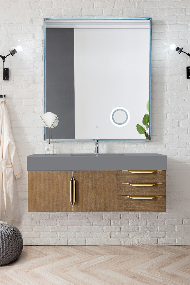 48" Mercer Island Single Sink Bathroom Vanity, Latte Oak w/ Radiant Gold