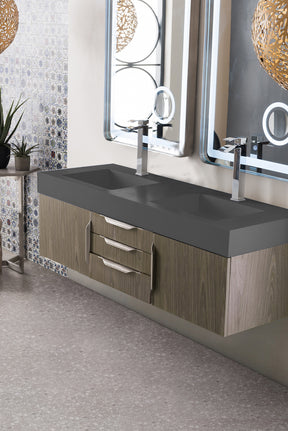 59" Mercer Island Double Sink Bathroom Vanity, Ash Gray w/ Brushed Nickel