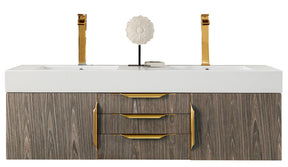 59" Mercer Island Double Sink Bathroom Vanity, Ash Gray w/ Radiant Gold