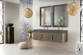 59" Mercer Island Double Sink Bathroom Vanity, Ash Gray w/ Radiant Gold