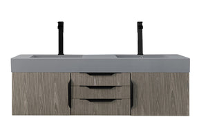 59" Mercer Island Double Sink Bathroom Vanity, Ash Gray w/ Matte Black