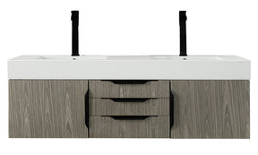 59" Mercer Island Double Sink Bathroom Vanity, Ash Gray w/ Matte Black