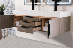 59" Mercer Island Double Sink Bathroom Vanity, Ash Gray w/ Matte Black
