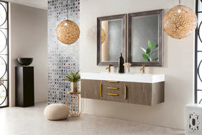 59" Mercer Island Double Sink Bathroom Vanity, Ash Gray w/ Radiant Gold