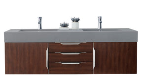 59" Mercer Island Double Sink Bathroom Vanity, Coffee Oak w/ Brushed Nickel