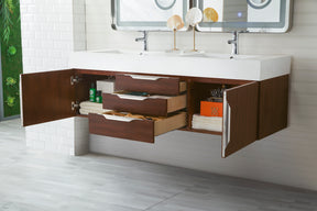 59" Mercer Island Double Sink Bathroom Vanity, Coffee Oak w/ Brushed Nickel