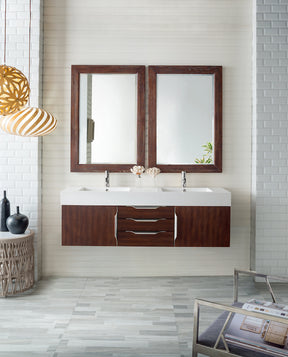 59" Mercer Island Double Sink Bathroom Vanity, Coffee Oak w/ Brushed Nickel
