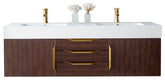 59" Mercer Island Double Sink Bathroom Vanity, Coffee Oak w/ Radiant Gold