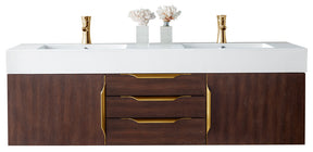 59" Mercer Island Double Sink Bathroom Vanity, Coffee Oak w/ Radiant Gold