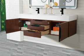 59" Mercer Island Double Sink Bathroom Vanity, Coffee Oak w/ Matte Black