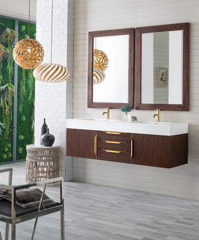 59" Mercer Island Double Sink Bathroom Vanity, Coffee Oak w/ Radiant Gold