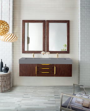 59" Mercer Island Double Sink Bathroom Vanity, Coffee Oak w/ Radiant Gold