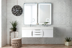 59" Mercer Island Double Sink Bathroom Vanity, Glossy White w/ Brushed Nickel