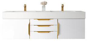 59" Mercer Island Double Sink Bathroom Vanity, Glossy White w/ Radiant Gold