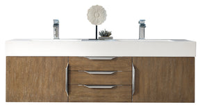 59" Mercer Island Double Sink Bathroom Vanity, Latte Oak w/ Brushed Nickel
