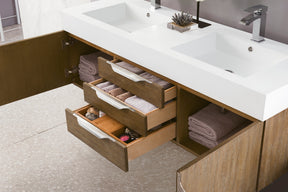 59" Mercer Island Double Sink Bathroom Vanity, Latte Oak w/ Brushed Nickel