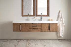 72" Mercer Island Double Sink Bathroom Vanity, Latte Oak w/ Brushed Nickel