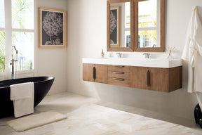 72" Mercer Island Double Sink Bathroom Vanity, Latte Oak w/ Brushed Nickel