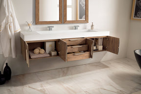 72" Mercer Island Double Sink Bathroom Vanity, Latte Oak w/ Brushed Nickel