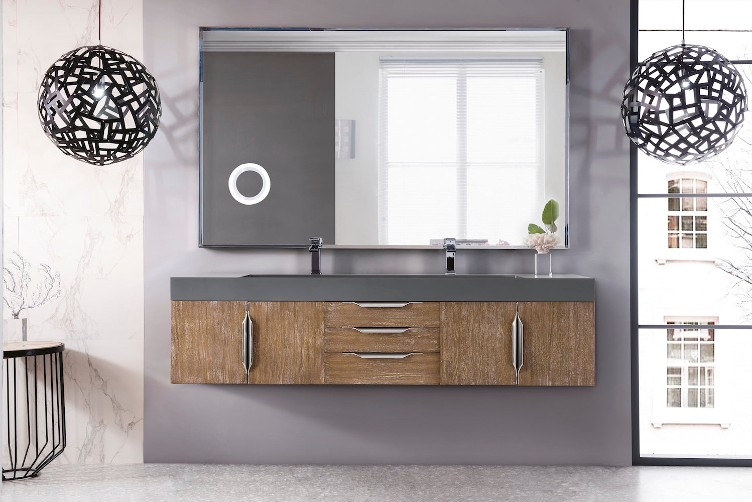 72" Mercer Island Double Sink Bathroom Vanity, Latte Oak w/ Brushed Nickel
