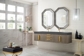 72" Mercer Island Double Sink Bathroom Vanity, Ash Gray w/ Radiant Gold