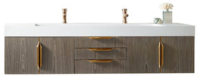 72" Mercer Island Double Sink Bathroom Vanity, Ash Gray w/ Radiant Gold