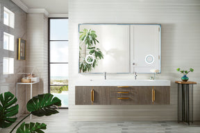 72" Mercer Island Double Sink Bathroom Vanity, Ash Gray w/ Radiant Gold