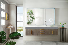 72" Mercer Island Double Sink Bathroom Vanity, Ash Gray w/ Radiant Gold