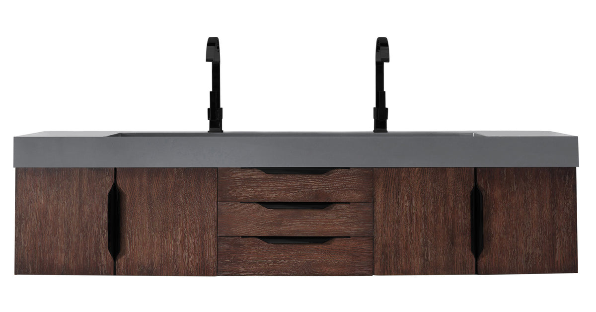 72" Mercer Island Double Sink Bathroom Vanity, Coffee Oak w/ Matte Black