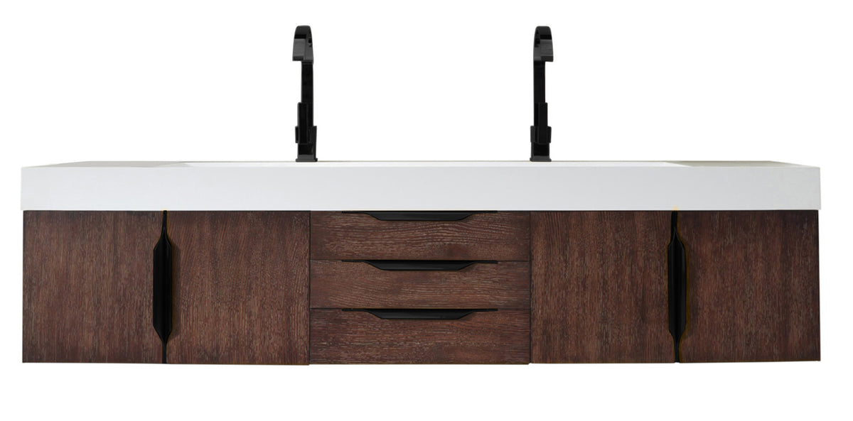 72" Mercer Island Double Sink Bathroom Vanity, Coffee Oak w/ Matte Black