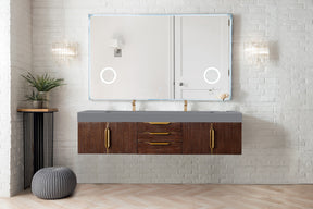 72" Mercer Island Double Sink Bathroom Vanity, Coffee Oak w/ Radiant Gold