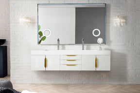 72" Mercer Island Double Sink Bathroom Vanity, Glossy White w/ Radiant Gold
