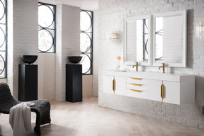 72" Mercer Island Double Sink Bathroom Vanity, Glossy White w/ Radiant Gold