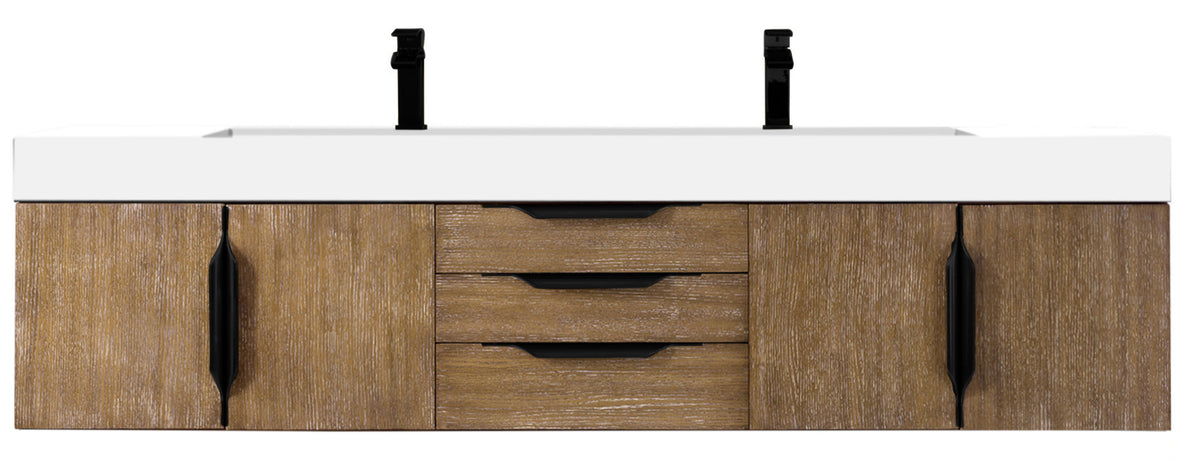 72" Mercer Island Double Sink Bathroom Vanity, Latte Oak w/ Matte Black