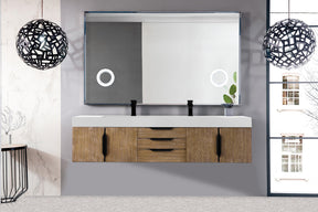 72" Mercer Island Double Sink Bathroom Vanity, Latte Oak w/ Matte Black