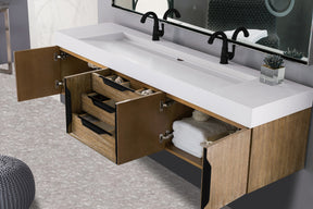 72" Mercer Island Double Sink Bathroom Vanity, Latte Oak w/ Matte Black