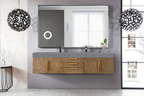 72" Mercer Island Double Sink Bathroom Vanity, Latte Oak w/ Radiant Gold