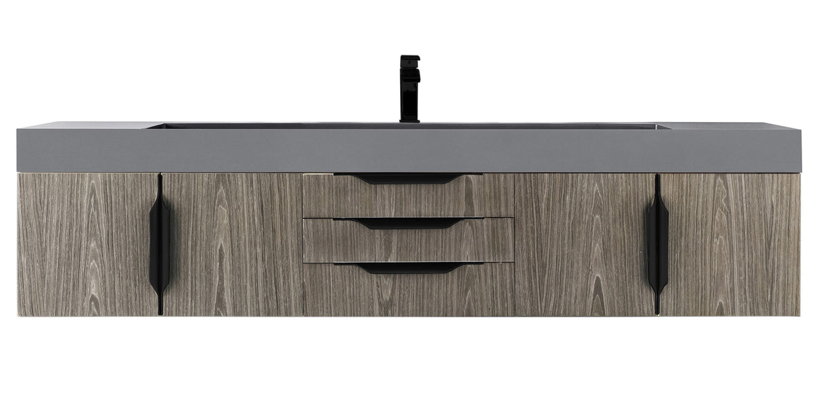 72" Mercer Island Single Sink Bathroom Vanity, Ash Gray w/ Matte Black