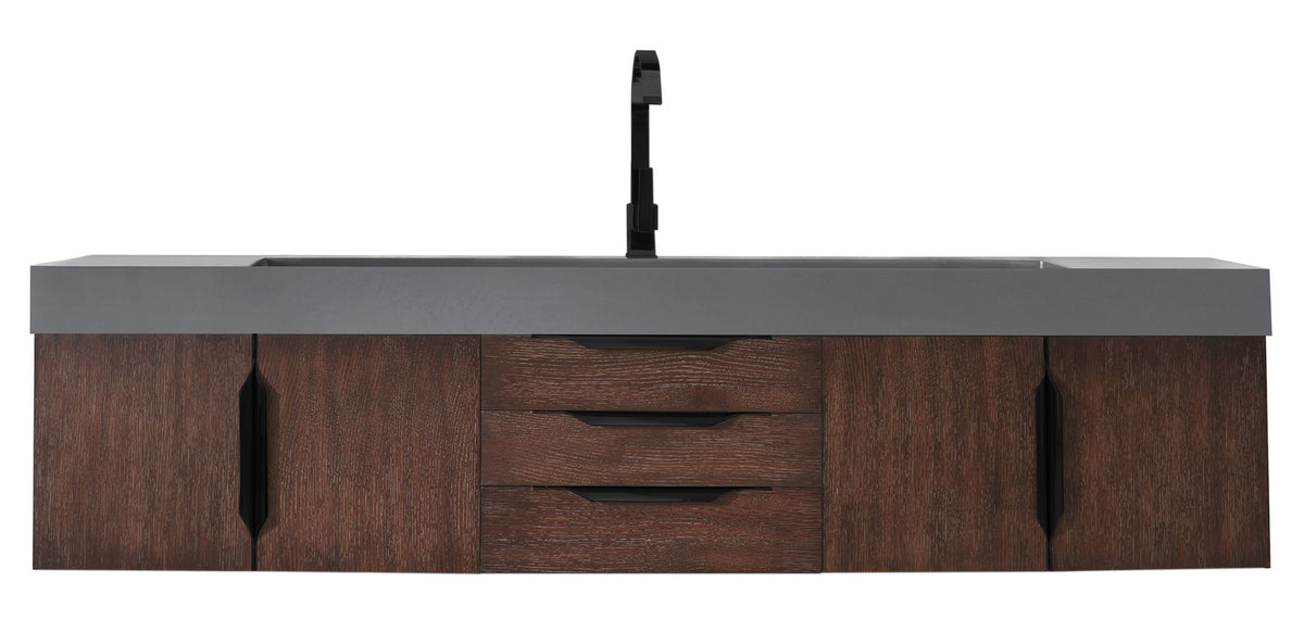 72" Mercer Island Single Sink Bathroom Vanity, Coffee Oak w/ Matte Black