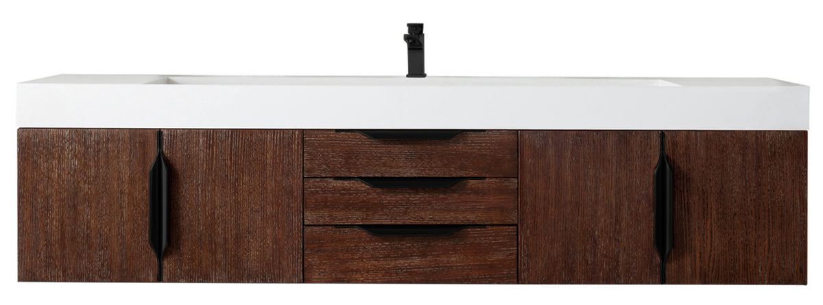 72" Mercer Island Single Sink Bathroom Vanity, Coffee Oak w/ Matte Black