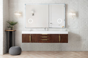 72" Mercer Island Single Sink Bathroom Vanity, Coffee Oak w/ Radiant Gold