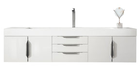 72" Mercer Island Single Sink Bathroom Vanity, Glossy White w/ Brushed Nickel